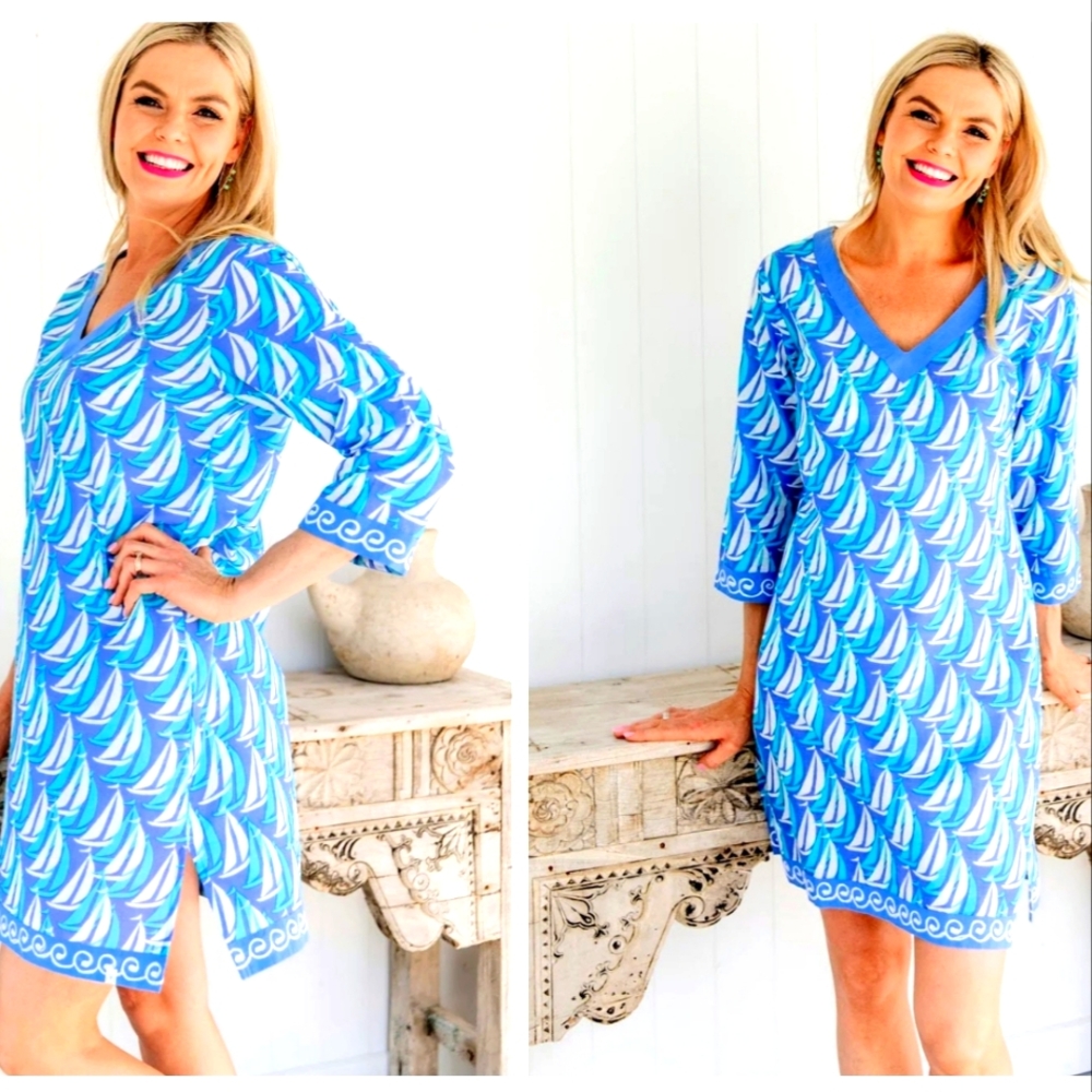 Blue Sailboat Print Dress/Top/ Cover-up Lightweight